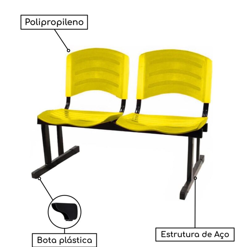 Cadeira Longarina PLÁSTICA 02 Lugares – Cor Amarelo 33030 CADEIRAS RENOVA 4