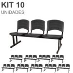 Kit 10 Cadeiras Longarinas PLÁSTICA 03 Lugares – Cor PRETO 33039 CADEIRAS RENOVA 7