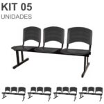 Kit 05 Cadeiras Longarinas PLÁSTICA 03 Lugares – Cor PRETO 33034 CADEIRAS RENOVA 7