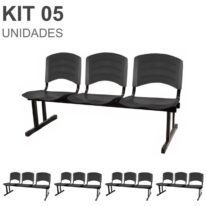 Kit 05 Cadeiras Longarinas PLÁSTICA 03 Lugares – Cor PRETO 33034 CADEIRAS RENOVA