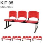 Kit 05 Cadeiras Longarinas PLÁSTICAS 03 Lugares – Cor Vermelho 33043 CADEIRAS RENOVA 7