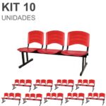 Kit 10 Cadeiras Longarinas PLÁSTICAS 03 Lugares – Cor Vermelho 33048 CADEIRAS RENOVA 7