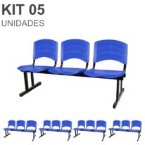 Kit 05 Cadeiras Longarinas PLÁSTICAS 03 Lugares – Cor Azul 33052 CADEIRAS RENOVA