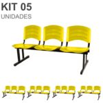 Kit 05 Cadeiras Longarinas PLÁSTICAS 03 Lugares – Cor Amarelo 33080 CADEIRAS RENOVA 7