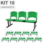 Kit 10 Cadeiras Longarinas PLÁSTICAS 03 Lugares – Cor Verde 33066 CADEIRAS RENOVA 7