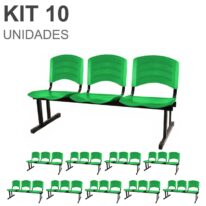 Kit 10 Cadeiras Longarinas PLÁSTICAS 03 Lugares – Cor Verde 33066 CADEIRAS RENOVA