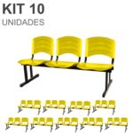 Kit 10 Cadeiras Longarinas PLÁSTICAS 03 Lugares – Cor Amarelo 33085 CADEIRAS RENOVA 7