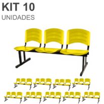 Kit 10 Cadeiras Longarinas PLÁSTICAS 03 Lugares – Cor Amarelo 33085 CADEIRAS RENOVA