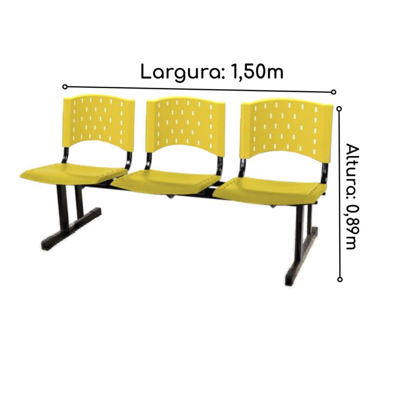 Cadeira Longarina PLÁSTICA 03 Lugares – Cor AMARELO 33094 CADEIRAS RENOVA 3