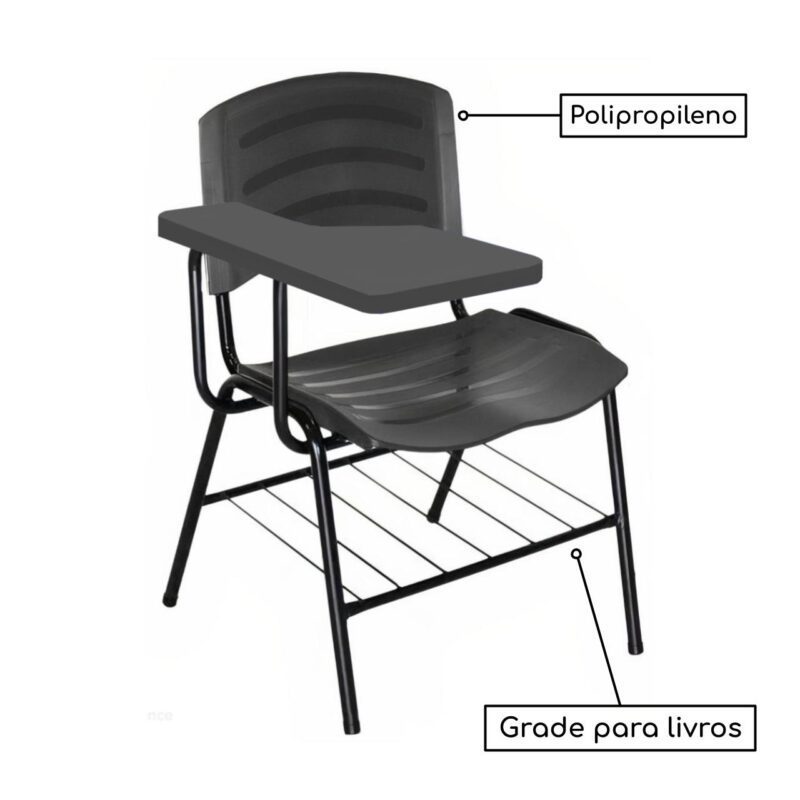 Cadeira Universitária Plástica Prancheta PLÁSTICA – COR PRETO 34020 CADEIRAS RENOVA 3