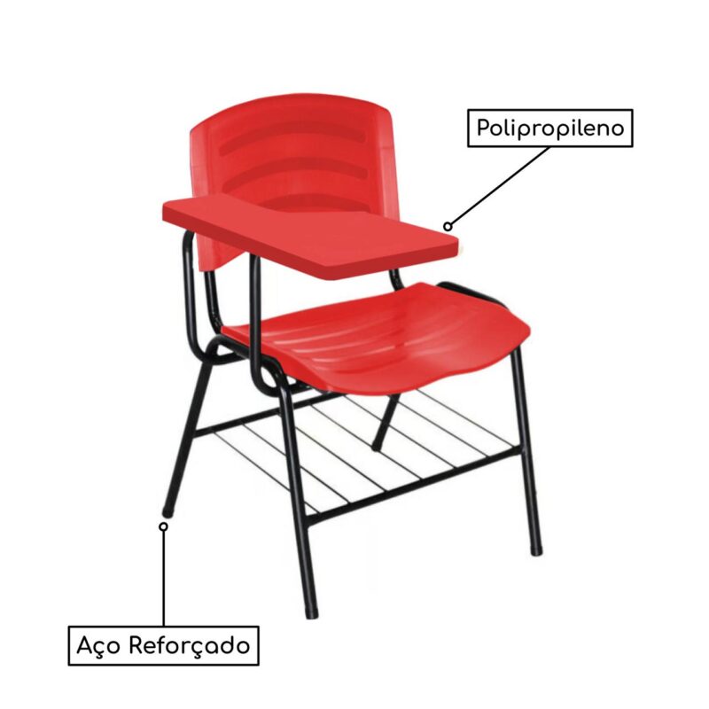 Cadeira Universitária Plástica com Prancheta PLÁSTICA – COR VERMELHO 34022 CADEIRAS RENOVA 4