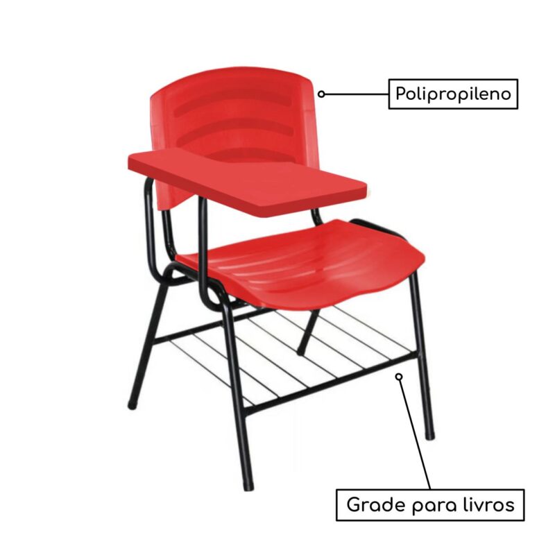 Cadeira Universitária Plástica com Prancheta PLÁSTICA – COR VERMELHO 34022 CADEIRAS RENOVA 3