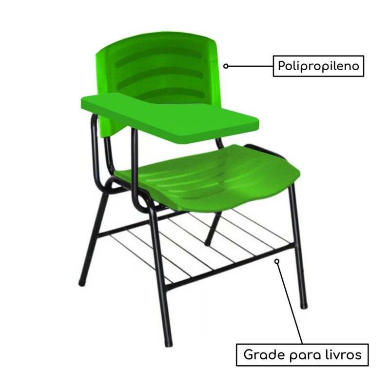 Cadeira Universitária Plástica com Prancheta PLÁSTICA – COR VERDE 34024 CADEIRAS RENOVA 3