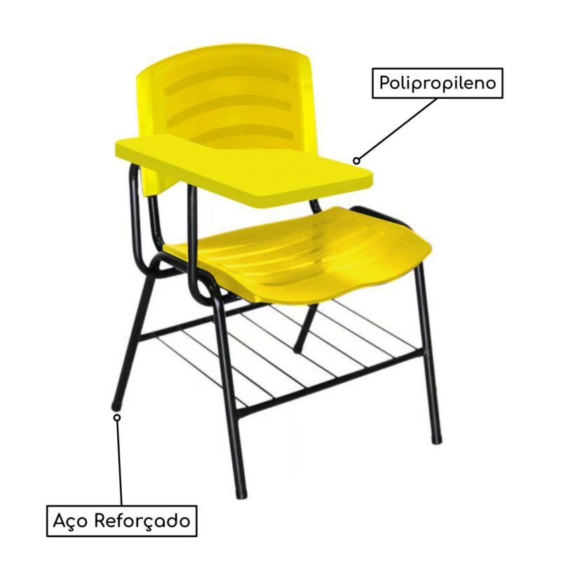 Cadeira Universitária Plástica com Prancheta PLÁSTICA – COR AMARELO 34025 CADEIRAS RENOVA 3