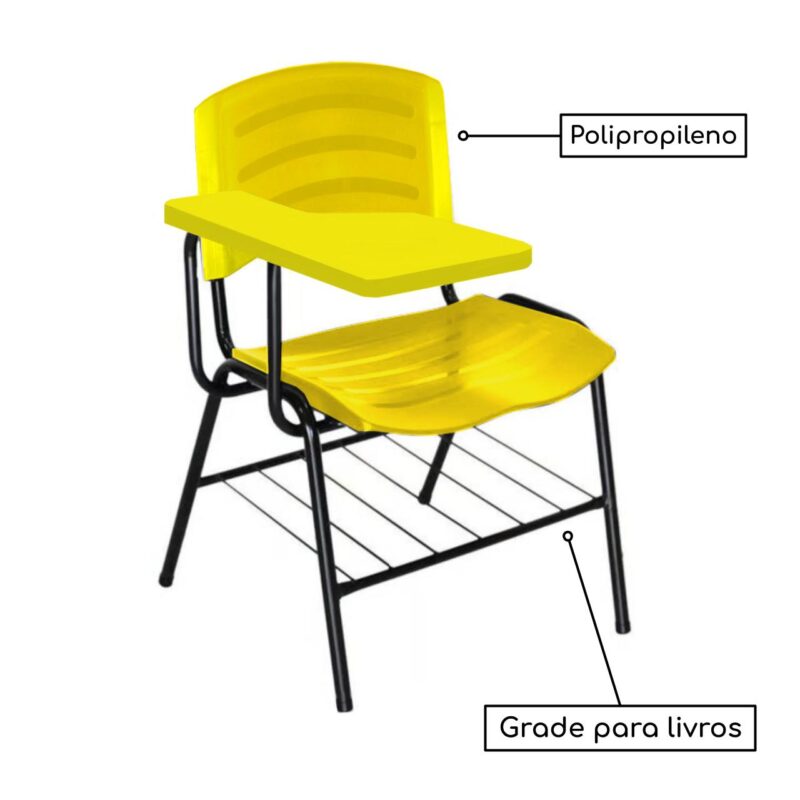 Cadeira Universitária Plástica com Prancheta PLÁSTICA – COR AMARELO 34025 CADEIRAS RENOVA 4