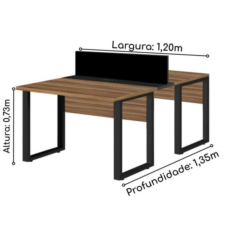 Estação de Trabalho Dupla 1,20×1,35m 02 Lugares s/ Gavetas c/ ponto de tomada PÉ QUADRO – Cor Nogal Sevilha – 63096 CADEIRAS RENOVA 5