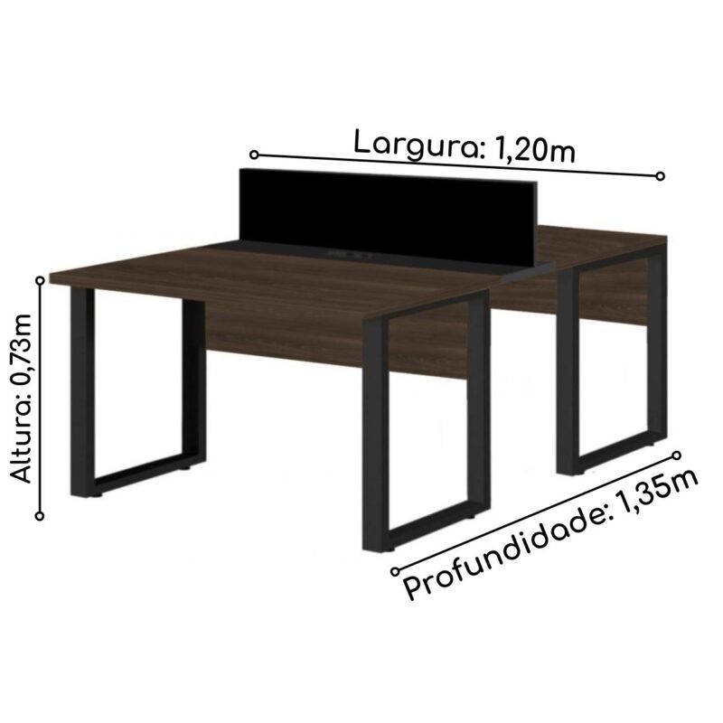 Estação de Trabalho Dupla 1,20×1,35m 02 Lugares S/ Gavetas c/ ponto de tomada PÉ QUADRO MARSALA/PRETO – 64000 CADEIRAS RENOVA 5