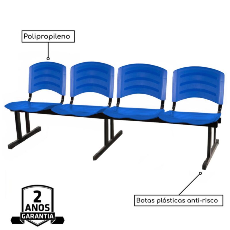 Cadeira Longarina PLASTICA 4 Lugares Cor Azul 33098 CADEIRAS RENOVA 3