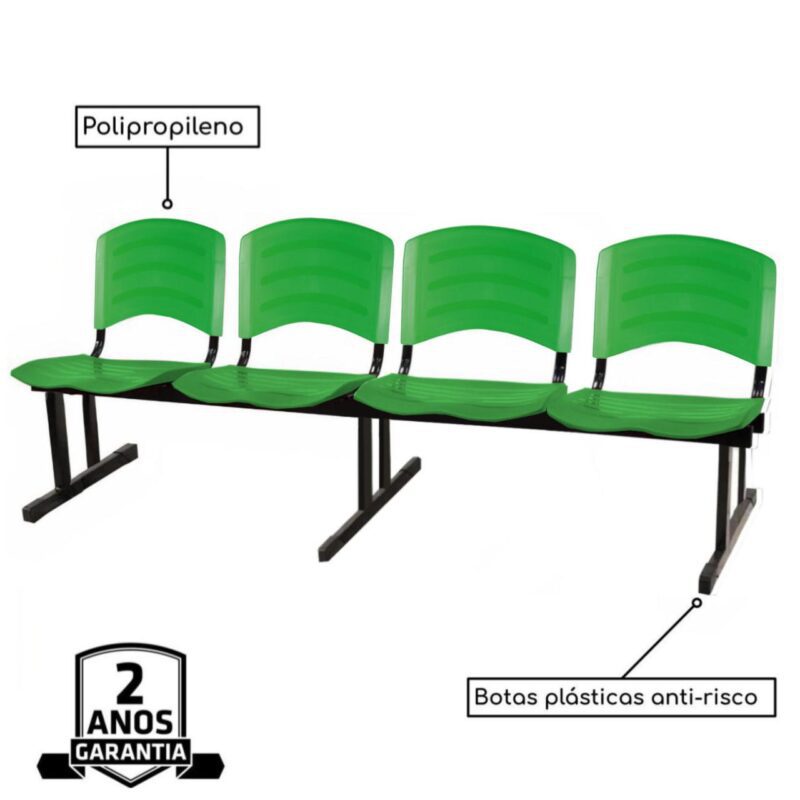 Cadeira Longarina PLASTICA 4 Lugares Cor Verde 33099 CADEIRAS RENOVA 3