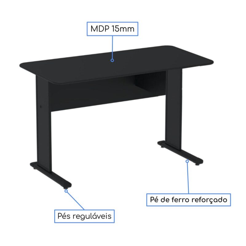 Mesa Escritório 1,20×0,60m s/ Gavetas – Cor Preto 44089 CADEIRAS RENOVA 4