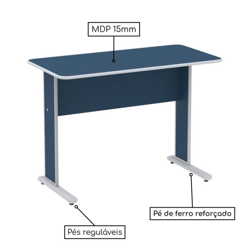 Mesa Escritório 1,20×0,60m s/ Gavetas – Cor Azul 44084 CADEIRAS RENOVA 5