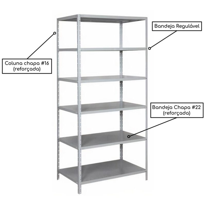 Estante de Aço com 06 Bandejas 59 cm (22/16) – 1,98×0,92×0,59m – Nobre – PMD – 11125 CADEIRAS RENOVA 4