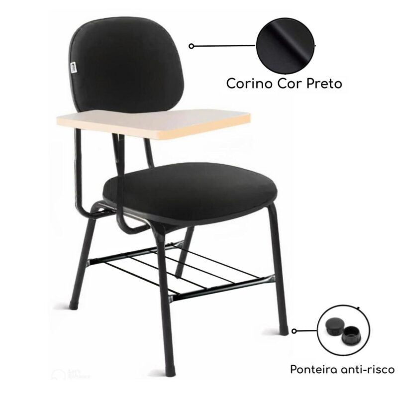 Carteira Universitária Secretária Estofada c/ Grade – Corino Preto – PMD – 32045 CADEIRAS RENOVA 3