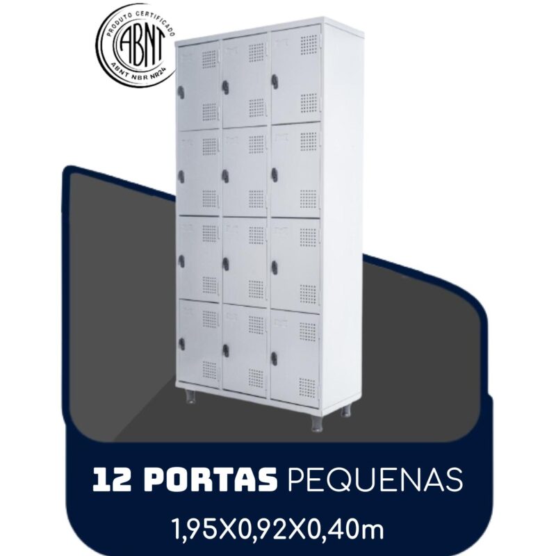 Armário Roupeiro de Aço c/ 12 Portas PEQUENAS – 1,95×0,92×0,40m – SA – CZ/CZ – 14001 CADEIRAS RENOVA 2