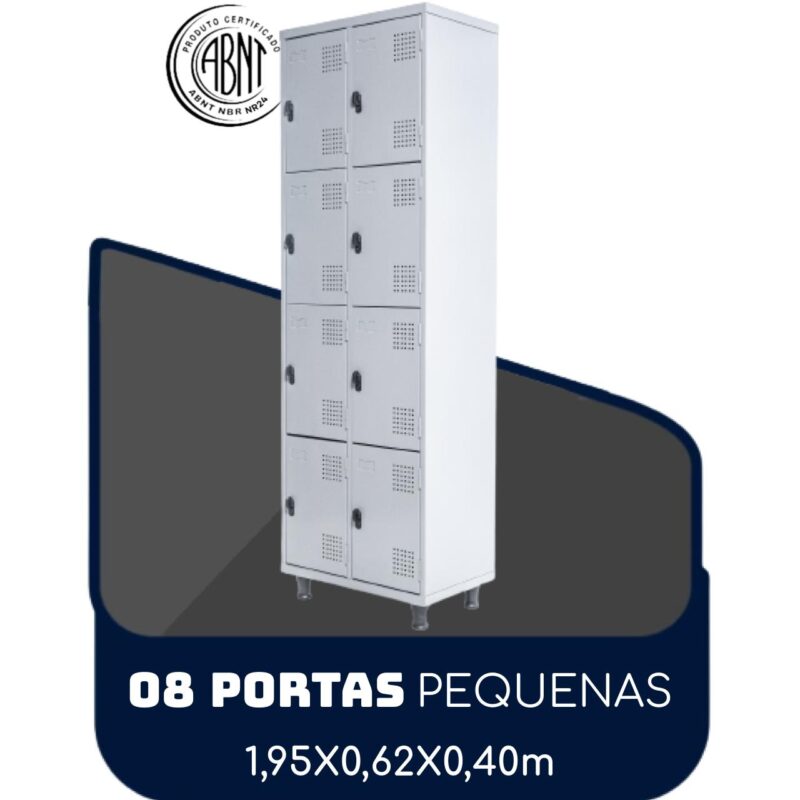 Armário Roupeiro de Aço c/ 08 Portas PEQUENAS 1,95×0,62×0,40m – SA – Cinza – 14002 CADEIRAS RENOVA 2