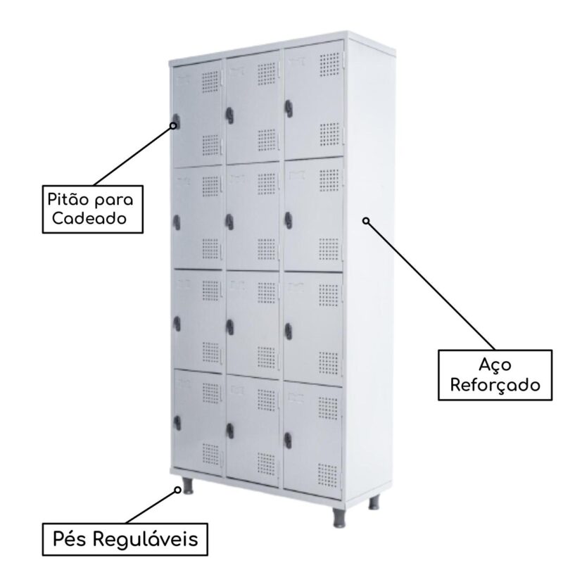 Armário Roupeiro de Aço c/ 12 Portas PEQUENAS – 1,95×0,92×0,40m – SA – CZ/CZ – 14001 CADEIRAS RENOVA 3