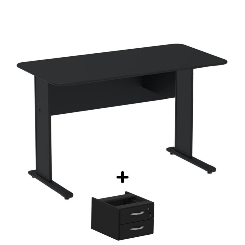 Mesa Escritório 1,20×0,60m c/ Gavetas – Cor Preto – 44090 CADEIRAS RENOVA 2