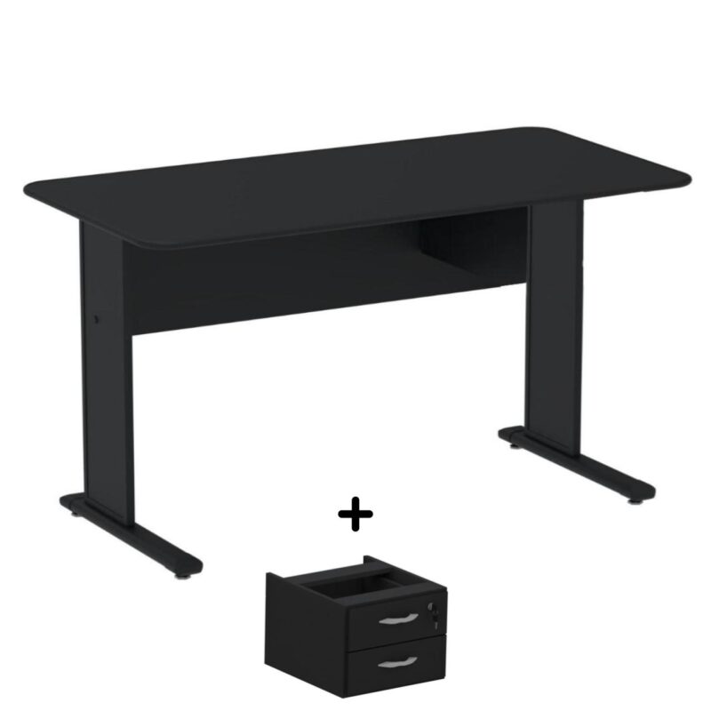 Mesa Escritório 1,50×0,60m c/ Gavetas – Cor Preto – 44093 CADEIRAS RENOVA 2