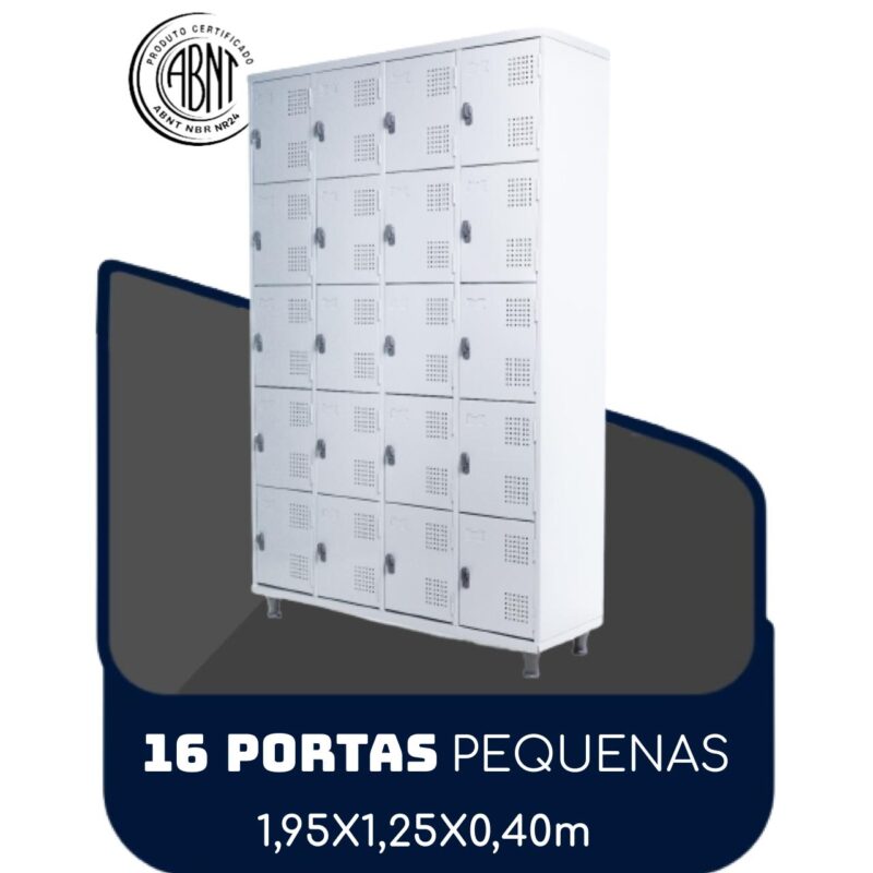 Armário Roupeiro de Aço c/ 16 Portas PEQUENAS – 1,95×1,25×0,40m – SA – CZ/CZ – 14000 CADEIRAS RENOVA 2