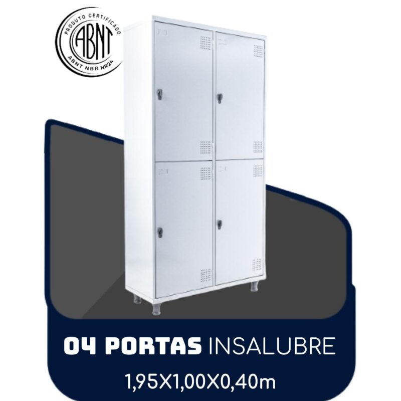 Roupeiro de Aço INSALUBRE com 04 Portas – 1,95×1,00×0,40m – CZ/CZ – SA – 14006 CADEIRAS RENOVA 2