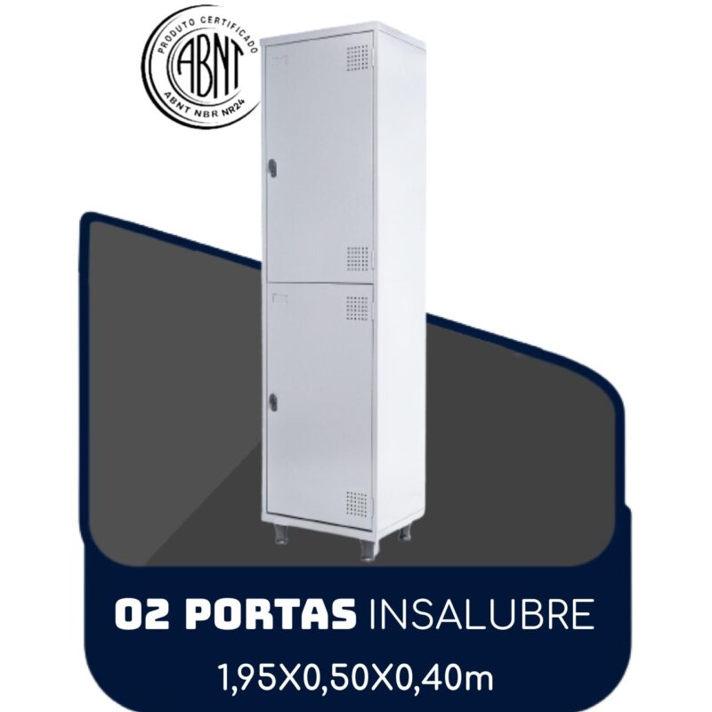 Roupeiro de Aço INSALUBRE c/ 02 Portas – 1,95×0,50×0,40m – CZ/CZ – SA – 14005 CADEIRAS RENOVA 2