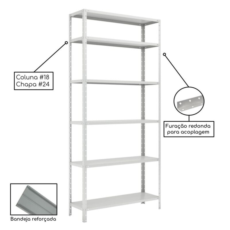 Estante de Aço com 06 Bandejas 30 cm (24/18) – 1,98×0,92×0,30m – Cinza – SA – 16014 CADEIRAS RENOVA 6