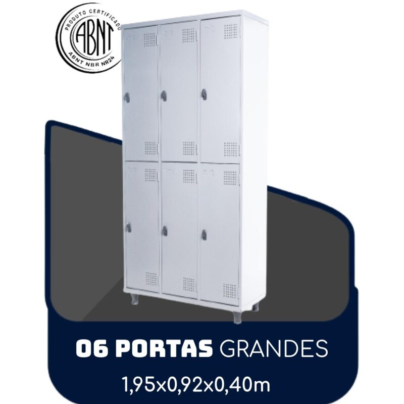 Armário Roupeiro de Aço c/ 06 Portas GRANDES – 1,95×0,92×0,40m – SA – CZ/CZ – 14009 CADEIRAS RENOVA 2