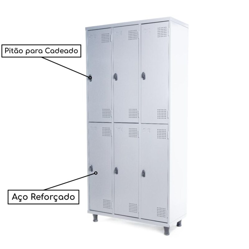 Armário Roupeiro de Aço c/ 06 Portas GRANDES – 1,95×0,92×0,40m – SA – CZ/CZ – 14009 CADEIRAS RENOVA 4