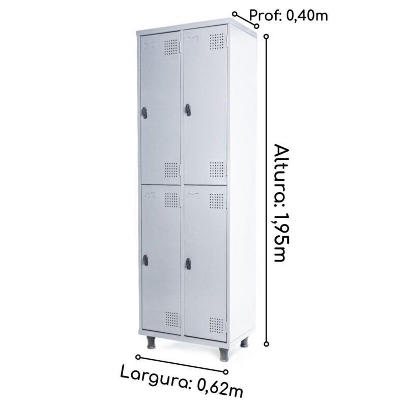 Armário Roupeiro de Aço c/ 04 Portas GRANDES – 1,95×0,62×0,40m – SA – CZ/CZ – 14008 CADEIRAS RENOVA 3