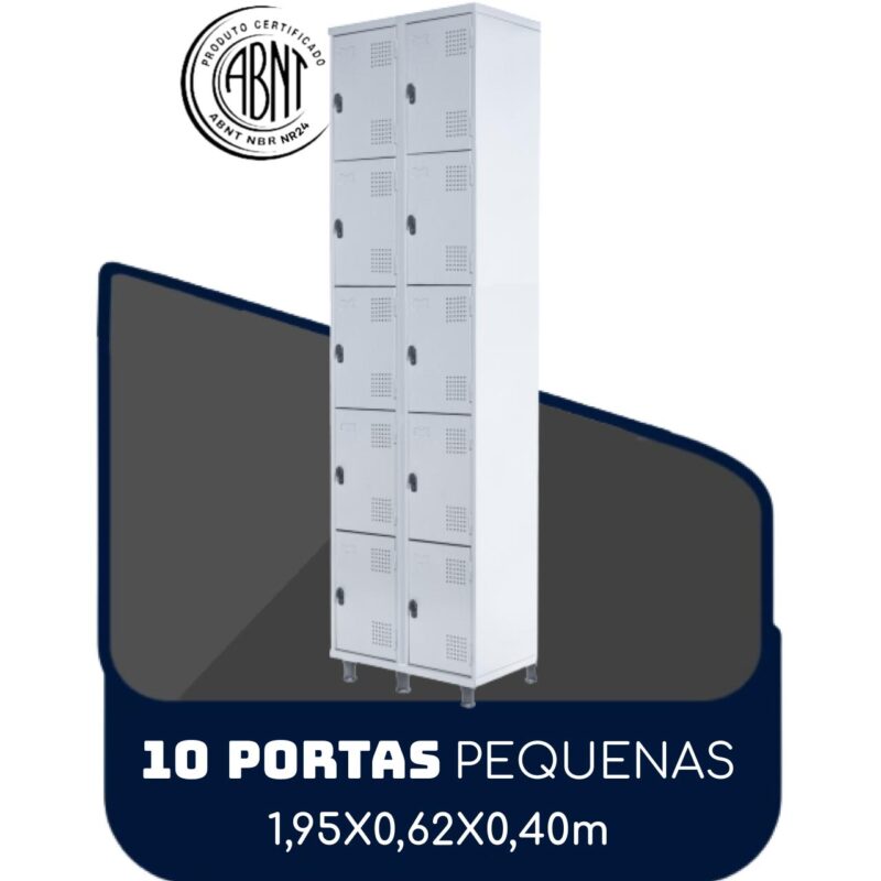 Armário Roupeiro de Aço c/ 10 Portas PEQUENAS – 1,95×0,62×0,40m – SA – CZ/CZ – 14010 CADEIRAS RENOVA 2