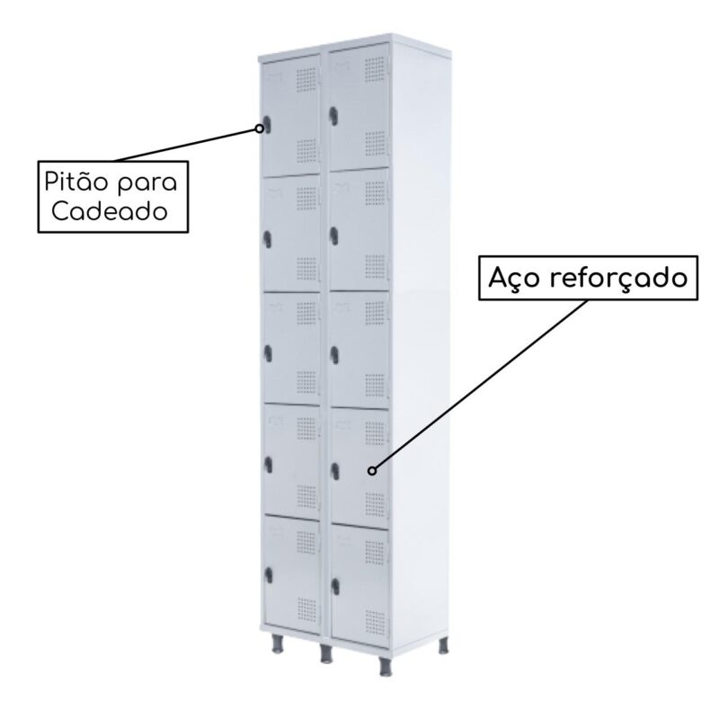 Armário Roupeiro de Aço c/ 10 Portas PEQUENAS – 1,95×0,62×0,40m – SA – CZ/CZ – 14010 CADEIRAS RENOVA 4