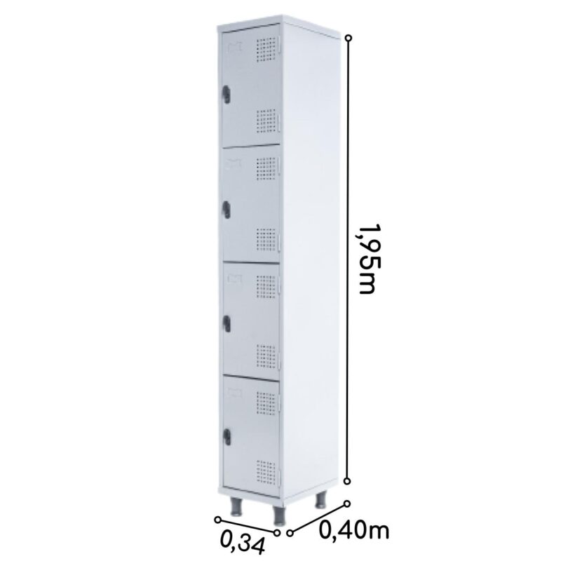 Armário Roupeiro de Aço c/ 04 Portas PEQUENAS 1,95×0,34×0,40m PEQUENAS – SA – CZ/CZ – 14011 CADEIRAS RENOVA 4