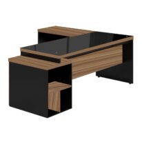 Mesa para Escritório em “L” com VIDRO FUMÊ – 1,92X1,60M NOGAL SEVILHA/PRETO – 21407 CADEIRAS RENOVA