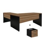 Mesa de Escritório em L com Gavetas – Mesa 1,50m + Mesa Auxiliar NOGAL SEVILHA/PRETO – 21477 CADEIRAS RENOVA 6