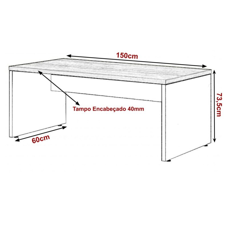 Mesa de Escritório 1,50×0,60m Sem Gavetas NOGAL SEVILHA/PRETO – 21472 CADEIRAS RENOVA 3