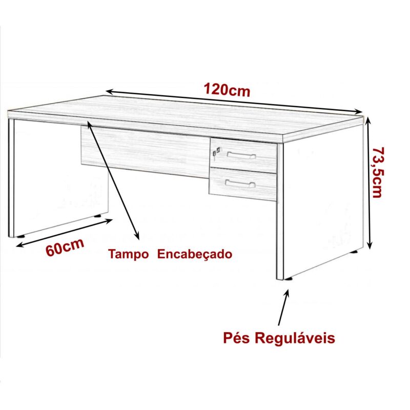 Mesa de Escritório com Gavetas 1,20×0,60m NOGAL SEVILHA/PRETO – 21471 CADEIRAS RENOVA 3