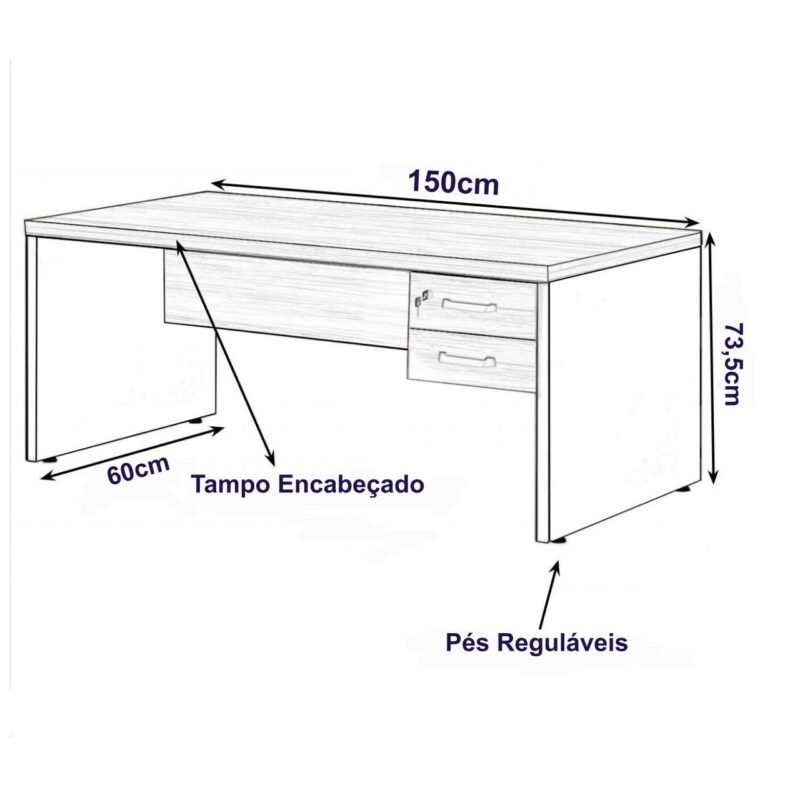 Mesa de Escritório com Gavetas 1,50×0,60m NOGAL SEVILHA/PRETO – 21473 CADEIRAS RENOVA 3