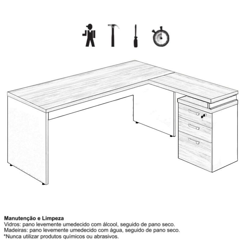 Mesa Escritório em “L” c/ Gaveteiro 1,70×1,60m NOGAL SEVILHA/PRETO – 21423 CADEIRAS RENOVA 8