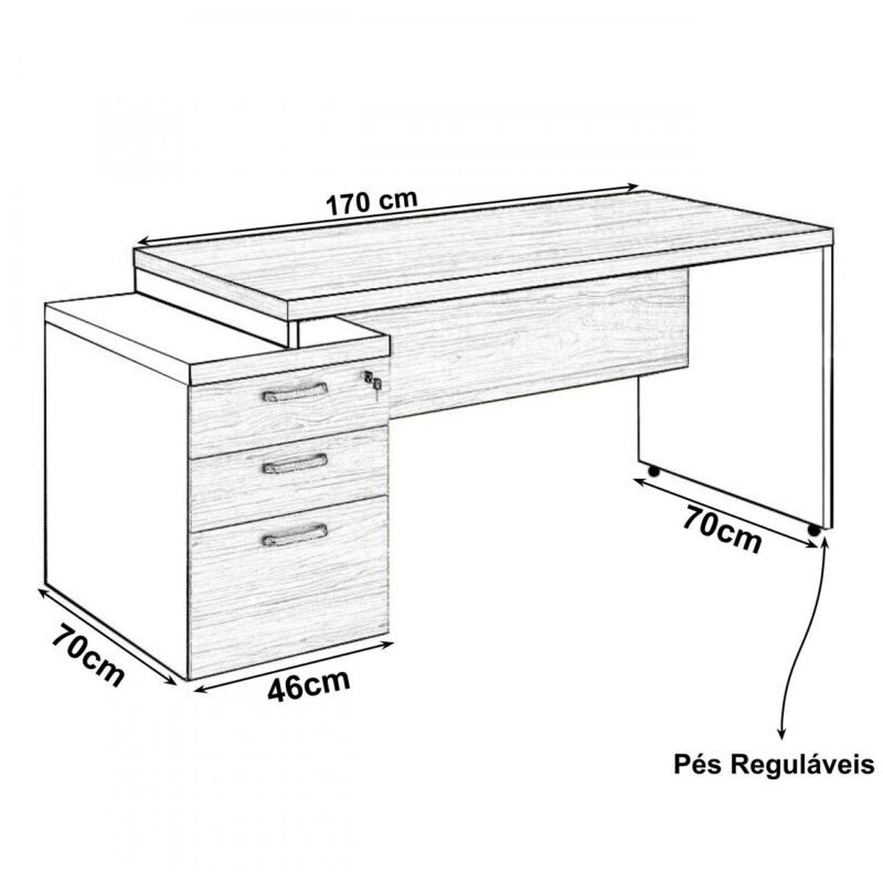 Mesa PEDESTAL RETA (03 Gav.) – 1,92X0,70m NOGAL SEVILHA/PRETO – 21405 CADEIRAS RENOVA 3