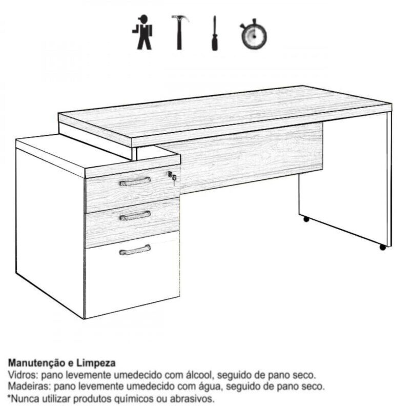 Mesa PEDESTAL RETA (03 Gav.) – 1,92X0,70m NOGAL SEVILHA/PRETO – 21405 CADEIRAS RENOVA 4